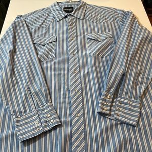 Wrangler Blue White Striped Cowboy Western Shirt  XXL